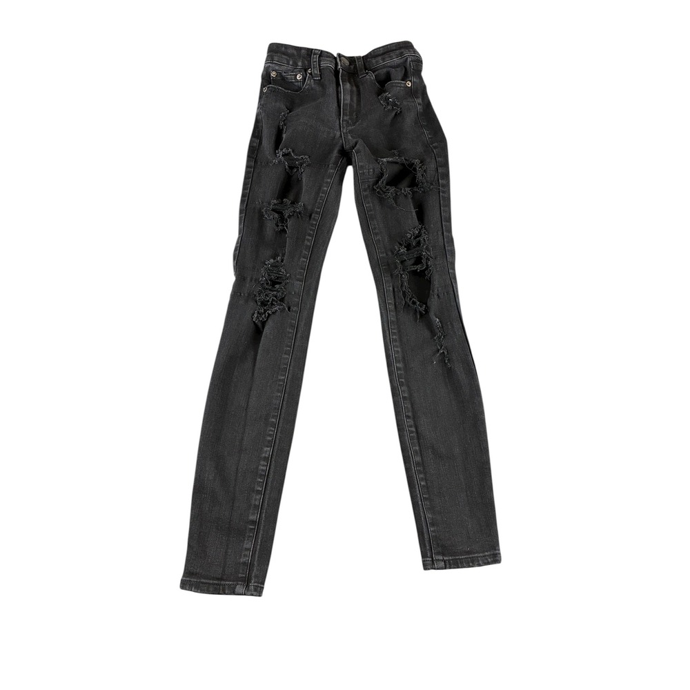 Aeropostale High Rise Jegging Jeans Black Distressed Ripped Skinny Womens Size 0